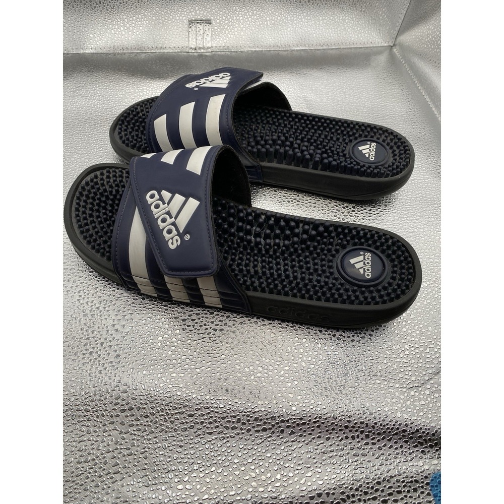 adidas Men's Navy Striped Comfort Adjustable Strap Slide Sandals Size 8